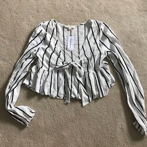 striped tie front long sleeve top